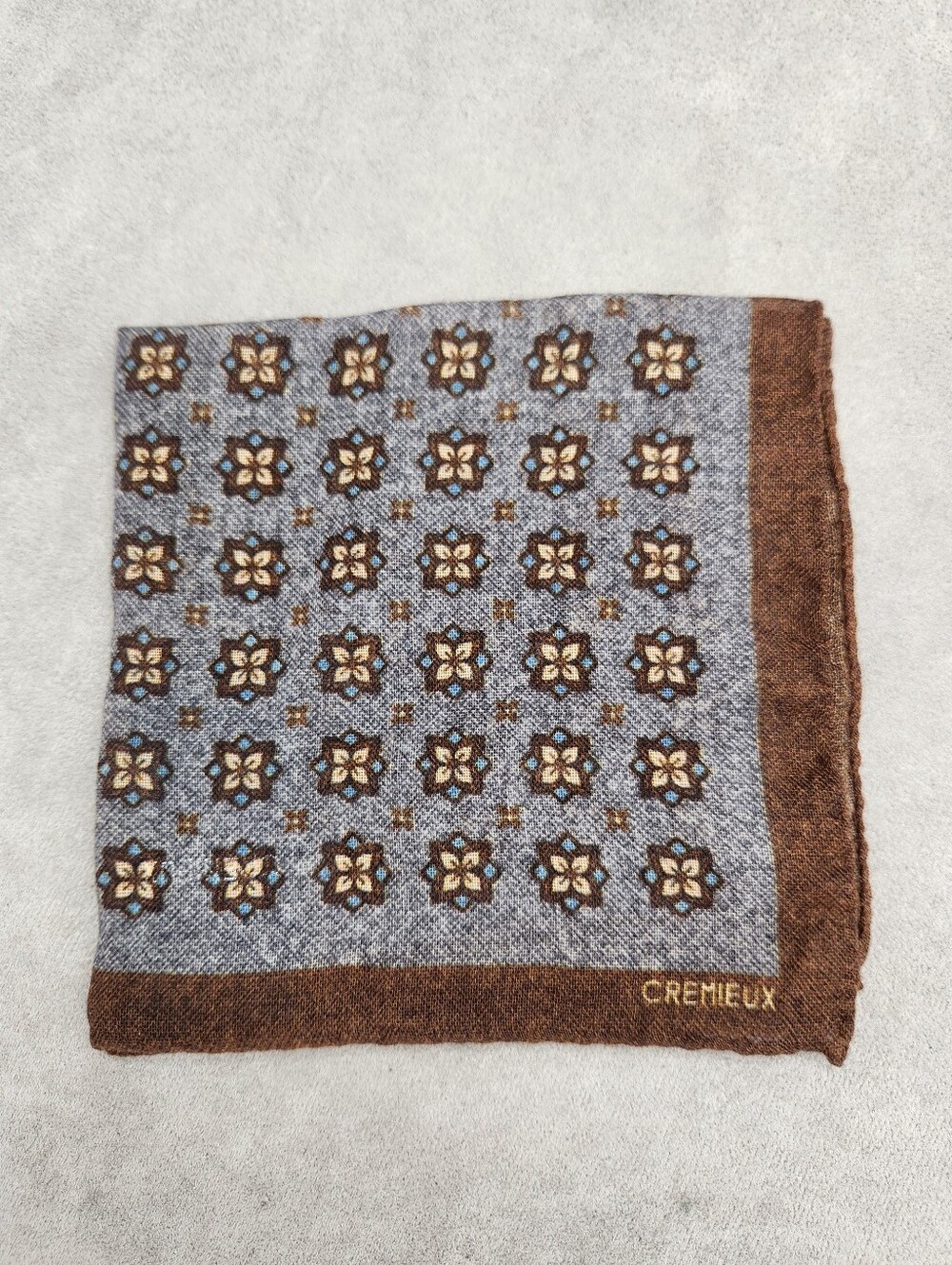Cremieux Pocket Square Brown Floral 100% Wool Pochette Made In Italy New $40